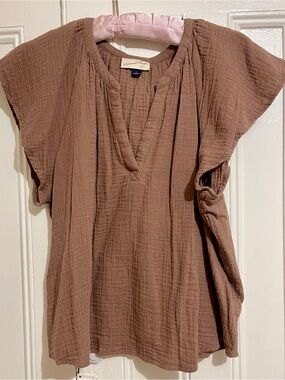 Universal Thread Brown Gauze V-Neck Top